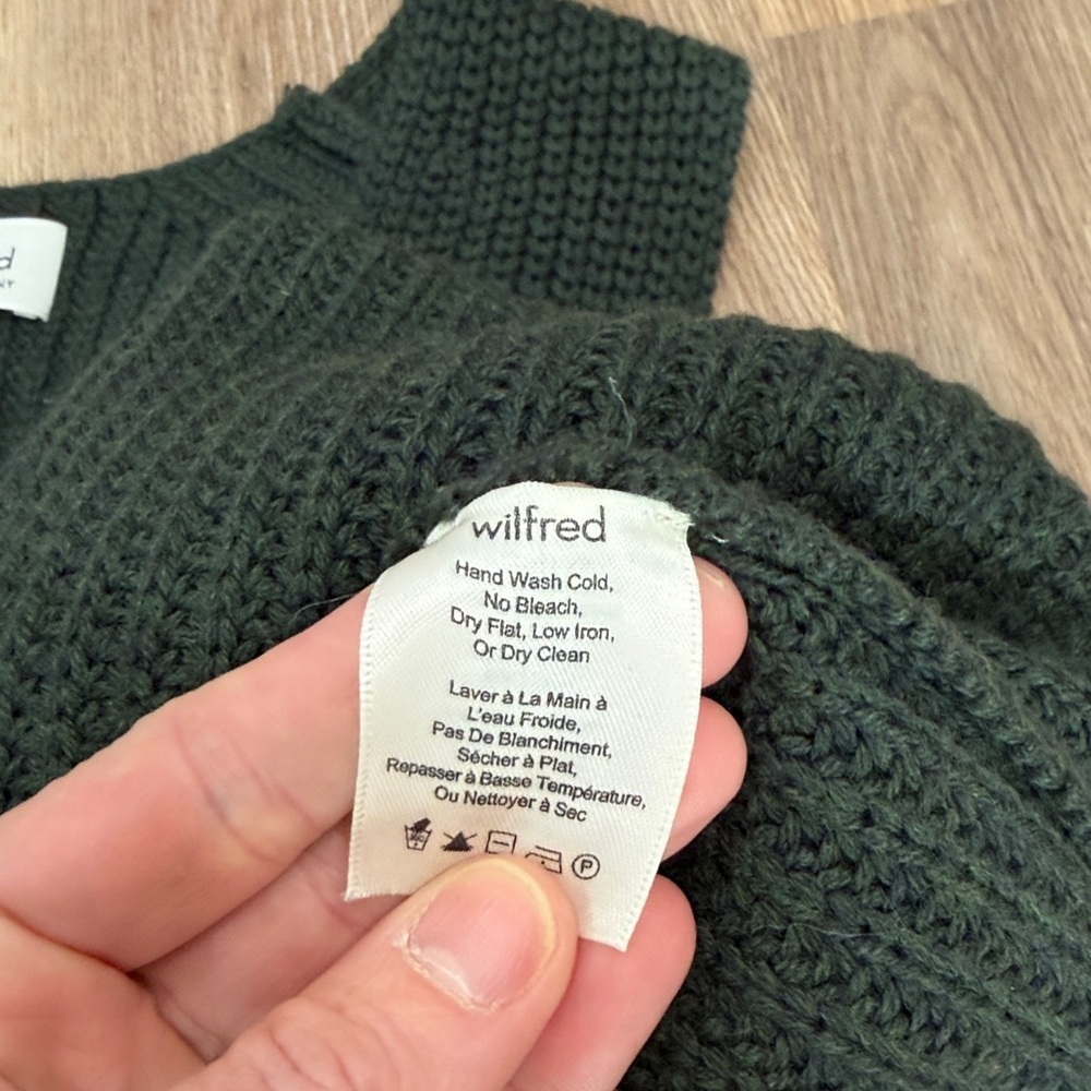 Wilfred Chartres Ribbed V-Neck Tunic Sweater Wool Aritzia Green Sleeveless Small - Picture 6 of 10